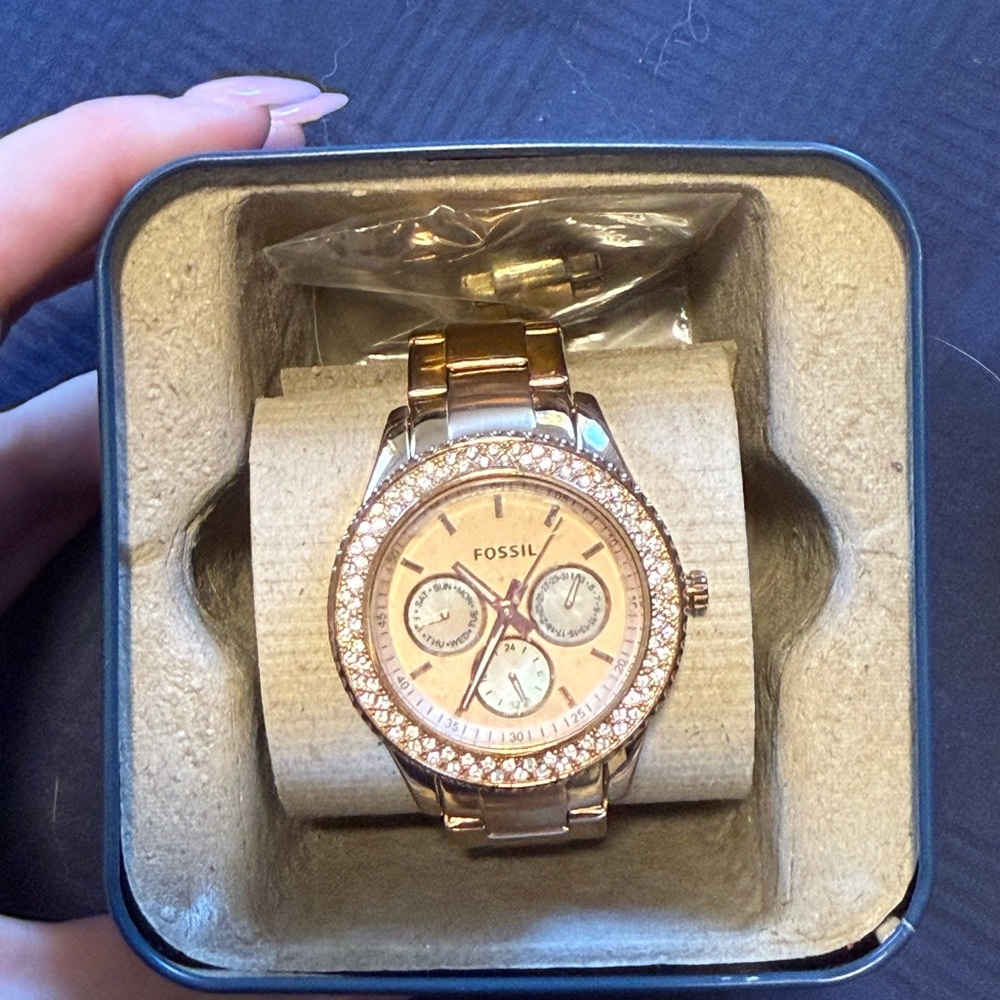 Fossil Women's Rose Gold Watch with Crystal Accents